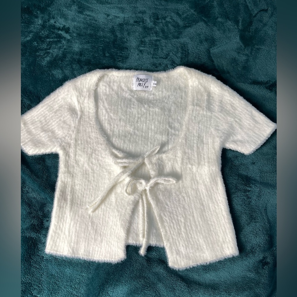 Princess Polly Soft White Crop Tie Cardigan Size S/M